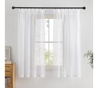 PONY DANCE Cortinas Dormitorio Cortas 2 Piezas Cortinas Blancas para Riel con Ganchos Cortinas Transparentes con Aspecto de Lino Cortinas Cortas para Ventanas, 140x160cm, Blanco
