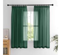 PONY DANCE Cortinas Dormitorio Cortas Transparentes, Curtains for Living Room Efecto Lino con Fruncidas para Cocina/Comedor/Salon 2 Piezas,140x160cm,Verde Oscuro