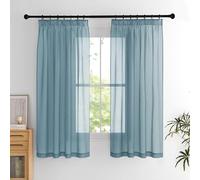 PONY DANCE Cortinas Dormitorio Cortas Transparentes, Curtains for Living Room Efecto Lino con Fruncidas para Cocina/Comedor/Salon 2 Piezas,140x160cm,Azul