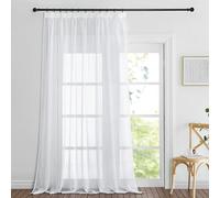 PONY DANCE Cortinas Dormitorio Matrimonio Visillo Blanco para Riel Cortinas Salon Modernas Transparentes con Aspecto de Lino para Ventanas, 1 Pieza, 200x260 CM, Blanco