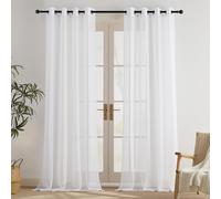 PONY DANCE Cortinas Dormitorio Matrimonio Visillos Salon 2 Piezas Cortinas Translucidas con Aspecto de Lino de Cocina Comedor para Ventanas con Ojales, 140x260cm, Blanco