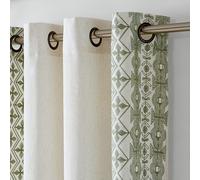 PONY DANCE Cortinas Dormitorio Translucidas de Lino, Curtains for Living Room Semi Opacas con Motivos Geometricos con Ojales 2 Piezas,140x220cm,Verde Salvia