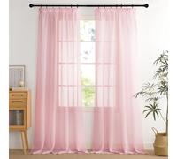 PONY DANCE Cortinas Dormitorio Translucidas Efecto Lino, Sheer Curtains for Living Room/Bedroom/Salon/Hatabicion Infantil con Ojales 2 Piezas,140x245cm,Rosa