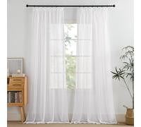 PONY DANCE Cortinas Dormitorio Translucidas Efecto Lino, Sheer Curtains for Living Room/Bedroom/Salon/Hatabicion Infantil con Ojales 2 Piezas,140x300cm,Blanco