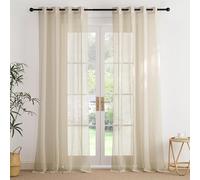 PONY DANCE Cortinas Dormitorio Translucidas Efecto Lino, Sheer Curtains for Living Room/Salon con Ojales 2 Piezas,140x245cm,Caqui