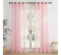 PONY DANCE Cortinas Dormitorio Translucidas Efecto Lino, Sheer Curtains for Living Room/Salon/Hatabicion Infantil con Ojales 2 Piezas,140x260cm,Rosa