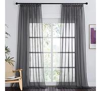 PONY DANCE Cortinas Grises Transparentes Cortinas Salon 2 Piezas Cortinas con Aspecto de Lino Visillos para Ventanas Cortina para Riel con Ganchos, 140x245cm, Gris Oscuro
