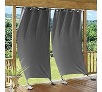 PONY DANCE Cortinas Impermeable para Pergolas de Exterior, Cortinas Opacas Grises Termicas Aislantes para Puerta 2 Piezas con Ojales y Bolsas de Peso,132x213cm