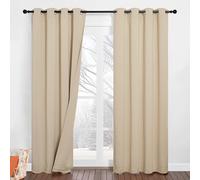 PONY DANCE Cortinas Insonorizantes de Salon 2 Piezas 132x240 CM Cortinas de Tres Capa Opacas Termicas Aislantes Frio y Calor con Ojales 100% Blackout, Beige Oscuro
