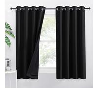 PONY DANCE Cortinas Negras Opacas 2 Piezas Cortinas Termicas Aislantes Frio y Calor Cortinas Dormitorio Cortas Cortinas Anti Luz Cortinas Cortas Ventanas con Ojales, 140x145 CM