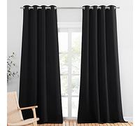 PONY DANCE Cortinas Negras Termicas Aislantes Frio y Calor Cortinas Opacas Aislamiento de Luz 2 Piezas para Dormitorio Habitacion Matrimonio con Ojales, 140x245 CM