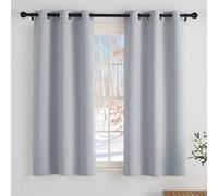PONY DANCE Cortinas Opacas Grises para Cocina Cortinas Aislantes Termicas Frio y Calor Decorativas Curtains For Living Room Blakout con Ojales 2 Piezas,90x137cm,Gris Claro