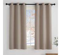 PONY DANCE Cortinas Opacas para Cocina Cortina Aislante Termicas Frio y Calor Decorativas Curtains For Living Room Blakout con Ojales 2 Piezas,90x150cm,Taupe Claro