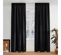 PONY DANCE Cortinas Opacas Termicas Aislantes, Curtains for Living Room/Bedroom/Salon Blackout con Ganchos para Rieles 2 Piezas,140x210cm,Negro