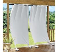 PONY DANCE Cortinas Opacas Termicas Aislantes Frio y Calor Cortinas Impermeable para Pergolas de Jardin Exterior con Ojales y Bolsas de Exterior Terraza, 2 Piezas, 132x213 cm, Blanco Gris
