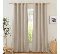 PONY DANCE Cortinas Salon de Lino, Visillos Semi Translucidas Rusticos Decorativos para Dormitorio/Comedor/Separador con Ojales 2 Paneles,140x260cm(AnxAl),Caqui