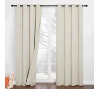 PONY DANCE Cortinas Salon Modernas 2 Piezas Acusticas con Ojales Cortinas de Tres Capa 100% Opacas Termicas Aislantes Frio y Calor para Dormitorio, 132x213 CM, Beige Claro