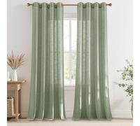 PONY DANCE Cortinas Salon Modernas 2 Piezas, Cortinas de Lino Grueso Semi Translucidas con Ojales para Dormtiorio Matrimonio/Comedor/Habitacion,140x225cm,Verde Salvia