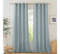 PONY DANCE Cortinas Salon Modernas 2 Piezas, Visillos de Lino Semi Transparentes Rusticos con Ojales para Dormitorio Juvenil/Balcón 140x245cm(AnxAl),Azul Gris