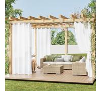 PONY DANCE Cortinas Semi-Translucidas para Exterior Terraza, Visillos Blancos Filtro de Luz Impermeables para Blacon/Jardin/Porche con Ojales 2 Piezas,132x213cm(AnxAl)