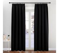 PONY DANCE Cortinas Termicas Aislantes Frio y Calor Opaca Cortinas Dormitorio Matrimonio para Riel con Ganchos Salon Modernas 2 Piezas, 140x200 CM, Negro