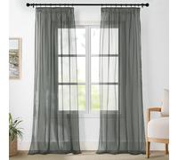 PONY DANCE Cortinas Translucidas Salon Modernas 2 Piezas, Visillos Grises con Ganchos para Rieles para Dormitorio Matrimonio,140x245cm,Gris