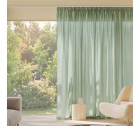 PONY DANCE Cortinas Verde 3 Metros con Ganchos para Rieles, Cortinas Semi Opacas Visillos Translucidas para Salon/Dormitorio 1 Panel,300x245cm