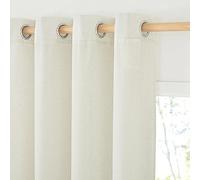PONY DANCE Visillos Dormitorio Cortas 140x160cm(AnchoxAlto) Cortinas de Lino Semi Translúcidas para Cocina Comedor con Ojales 2 Piezas, Natural