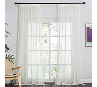 PONY DANCE Visillos Salon 2 Piezas Cortinas Beige Transparentes con Aspecto de Lino Visillos Dormitorio Cortina para Riel con Ganchos Visillos para Ventanas, 140x245cm, Beige Claro