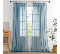 PONY DANCE Visillos Salon Translucidas con Ganchos para Rieles, Cortinas de Color Solido para Dormitorio/Comedor/Habitacion Juvenil 2 Piezas,140x245cm,Azul