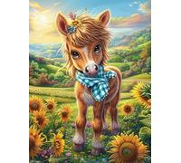 Pony Girasoles Rompecabezas 300 Piezas Cartón para Principiantes Animales de Paisaje Natural Días Lluviosos para Pasar Tiempo Vacaciones Fines De Semana Regalo Cumpleaños 300 PCS