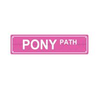 PONY PATH ANIMAL - Letrero de metal para calle, bar, cafetería, garaje, cueva, hogar, habitación, baño, granja, jardín, porche, patio, decoración, 40,6 x 10,2 cm