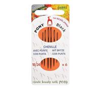 Pony - Pony Black Chenille Acabado Mate (No. 18-20-22-24) Agujas de Coser a Mano con Ojo Negro - 6 Agujas