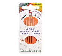 Pony - Pony Black Chenille Acabado Mate (No. 18-20-22-26) Agujas de Coser a Mano con Ojo Blanco - 6 Agujas