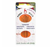 Pony - Pony Black Tapestry Acabado Mate (No. 18-20-22-24) Agujas de Coser a Mano con Ojo Negro - 6 Agujas