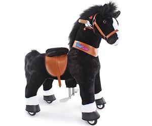 PonyCycle Oficial Clásico Modelo U Montar a Caballo Animal Que Camina con Ruedas Caballos de Juguete para Montar Niños (con Freno y Sonido/Talla 4 para Edades de 4-7 años) Caballo Negro Ux426