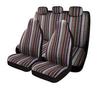 PONYJOYUP Baja - Juego Completo de 7 Fundas de Asiento de Coche, Transpirables y Lavables, a Rayas, Tejidas a Rayas, Funda de Asiento Universal para sedán, SUV, camión, Compatible con Bolsas de Aire