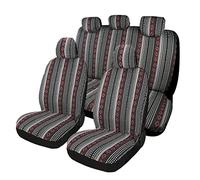 PONYJOYUP Baja - Juego Completo de 9 Fundas de Asiento de automóvil, Transpirables y Lavables, a Rayas, Tejidas a Rayas, universales, Bohemias, para sedán, SUV, camión, Compatible con Bolsas de Aire