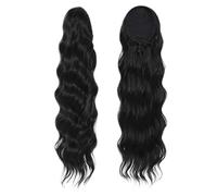 Ponytail Extension 28 Inch Long Body Wave Ponytail, Synthetic Heat Resistant Wrap Around Drawstring Curly Wavy Pony tail Clip in Hairpieces for Women(#1B)