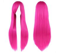 Ponytail Extension 31.5" 80cm Women's Cosplay Wig Hair Long Straight Hair with Wig + Wig Cap mint green(Rose red)