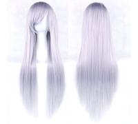 Ponytail Extension 31.5" 80cm Women's Cosplay Wig Hair Long Straight Hair with Wig + Wig Cap mint green(Silver gary)