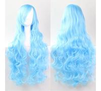 Ponytail Extension 32" 80cm Long Hair Spiral Curly Wavy Synthetic Hair Cosplay Costume Wig Women(Water blue)