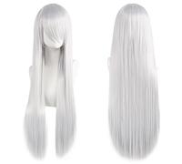 Ponytail Extension 32" 80cm Long Straight Natural Hair Cosplay Wigs with Bangs Heat Resistant Synthetic Colorful Halloween Cosplay Anime Costume Party Daily Use Wigs for Women, Light Gold(Silver White