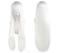 Ponytail Extension 32" 80cm Long Straight Natural Hair Cosplay Wigs with Bangs Heat Resistant Synthetic Colorful Halloween Cosplay Anime Costume Party Daily Use Wigs for Women, Light Gold(White)