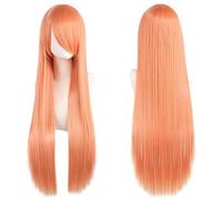 Ponytail Extension 32" 80cm Long Straight Natural Hair Cosplay Wigs with Bangs Heat Resistant Synthetic Colorful Halloween Cosplay Anime Costume Party Daily Use Wigs for Women, Light Gold(Light Orange