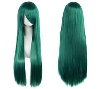 Ponytail Extension 32" 80cm Long Straight Natural Hair Cosplay Wigs with Bangs Heat Resistant Synthetic Colorful Halloween Cosplay Anime Costume Party Daily Use Wigs for Women, Light Gold(Dark Green)
