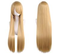 Ponytail Extension 32" 80cm Long Straight Natural Hair Cosplay Wigs with Bangs Heat Resistant Synthetic Colorful Halloween Cosplay Anime Costume Party Daily Use Wigs for Women, Light Gold(Yellow)