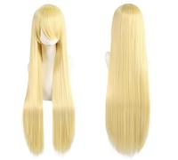 Ponytail Extension 32" 80cm Long Straight Natural Hair Cosplay Wigs with Bangs Heat Resistant Synthetic Colorful Halloween Cosplay Anime Costume Party Daily Use Wigs for Women, Light Gold(Light Gold)