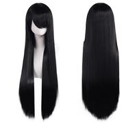 Ponytail Extension 32" 80cm Long Straight Natural Hair Cosplay Wigs with Bangs Heat Resistant Synthetic Colorful Halloween Cosplay Anime Costume Party Daily Use Wigs for Women, Light Gold(Black)