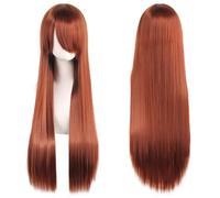 Ponytail Extension 32" 80cm Long Straight Natural Hair Cosplay Wigs with Bangs Heat Resistant Synthetic Colorful Halloween Cosplay Anime Costume Party Daily Use Wigs for Women, Light Gold(Brown Red)